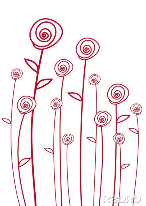 Behang Bloemen op een rode tekening
