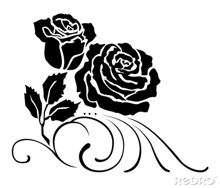 Behang Bloemen op een zwart-witte afbeelding