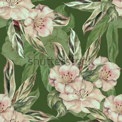 Behang Bloemen op groene achtergrond