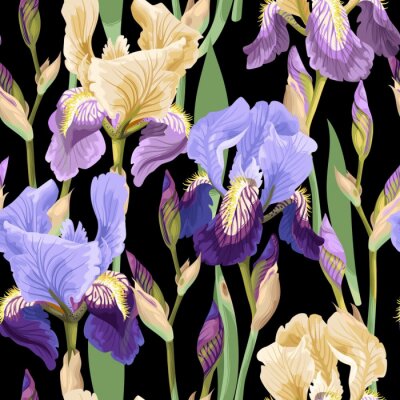 Behang Bloempatroon met irisbloemen