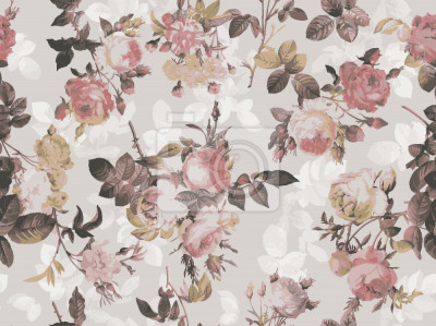 Behang Boeket rozen in retro grafische stijl