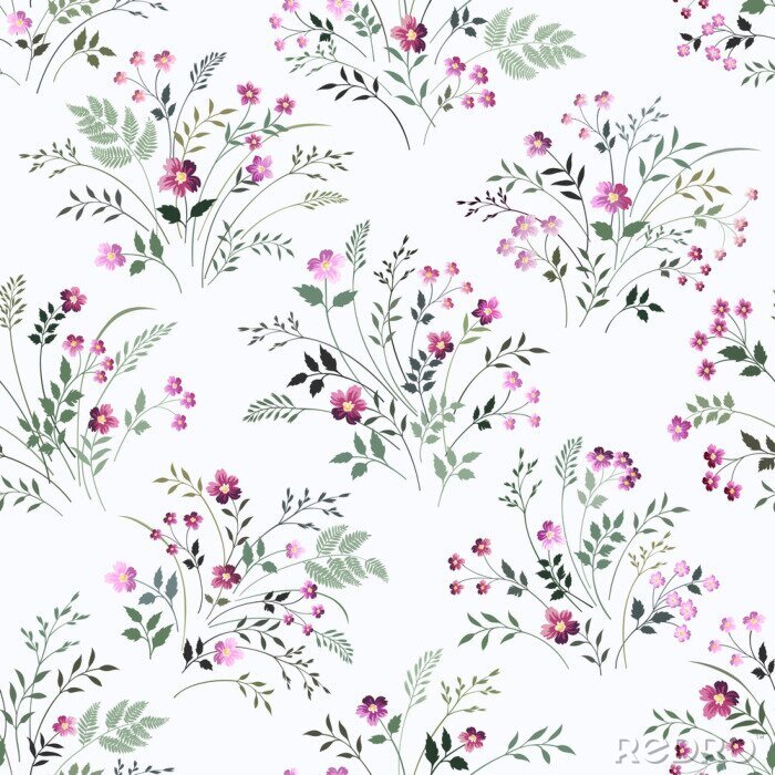 Behang Boeketten van wilde bloemen op een witte achtergrond