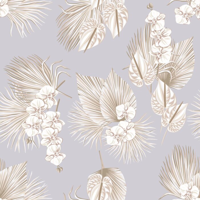 Behang Boho bloemen op een pastel paarse achtergrond