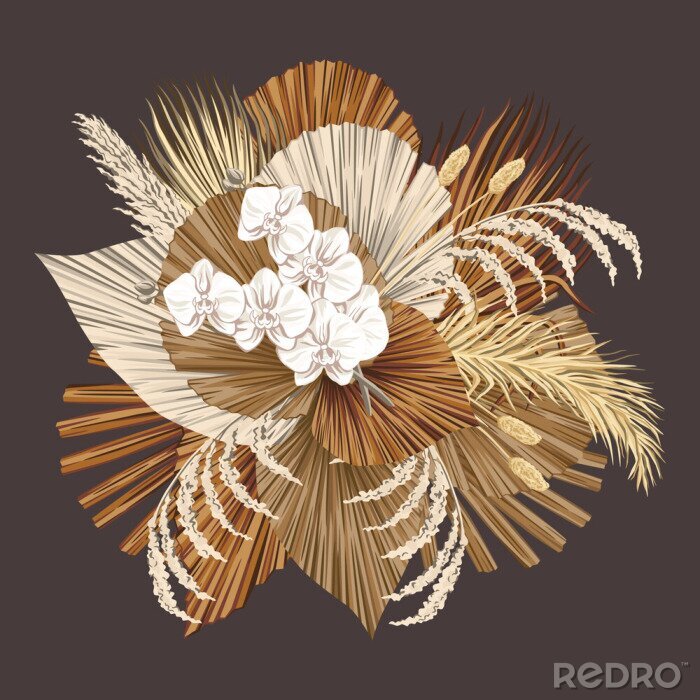 Behang Boho compositie met palmbladeren