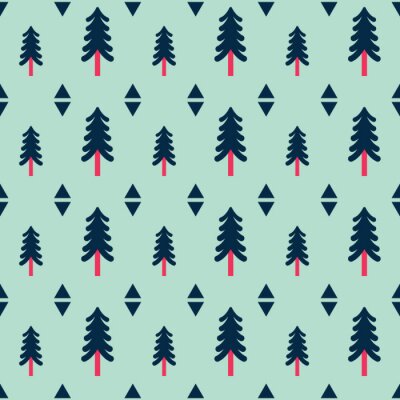 Behang Bomen en geometrische vormen op een groene achtergrond