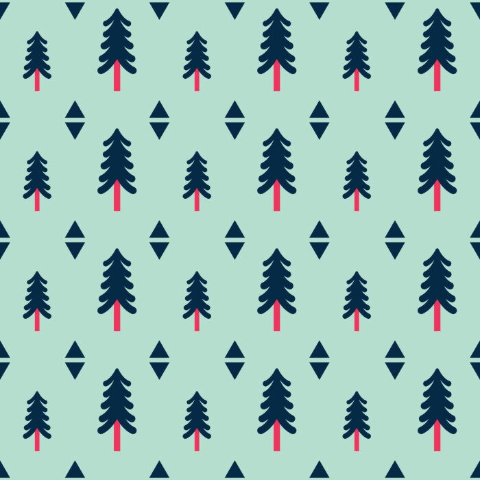 Behang Bomen en geometrische vormen op een groene achtergrond