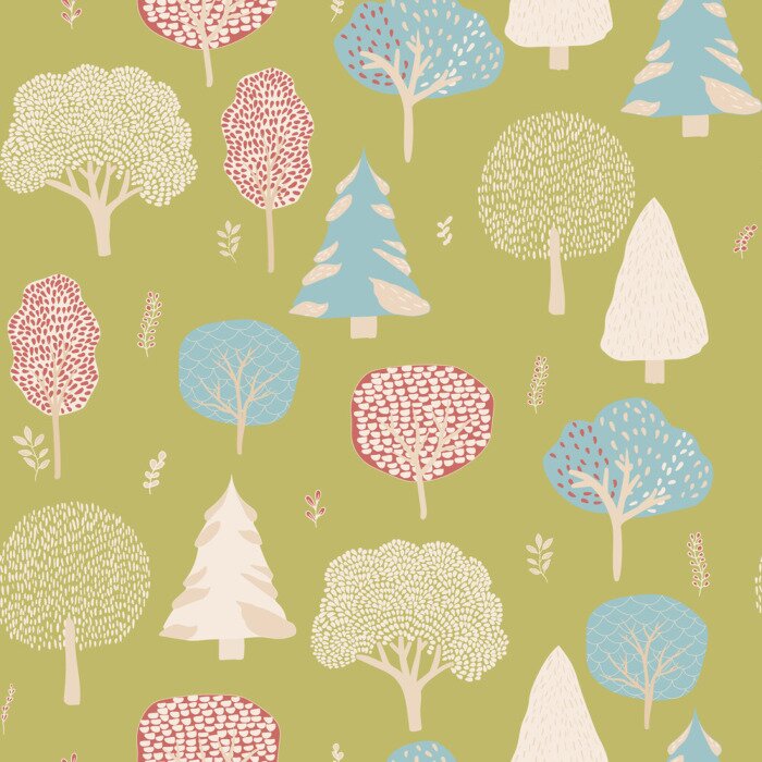 Behang Bomen en planten op een groene achtergrond