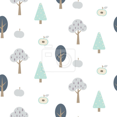 Behang Bomen en vruchten op een witte achtergrond