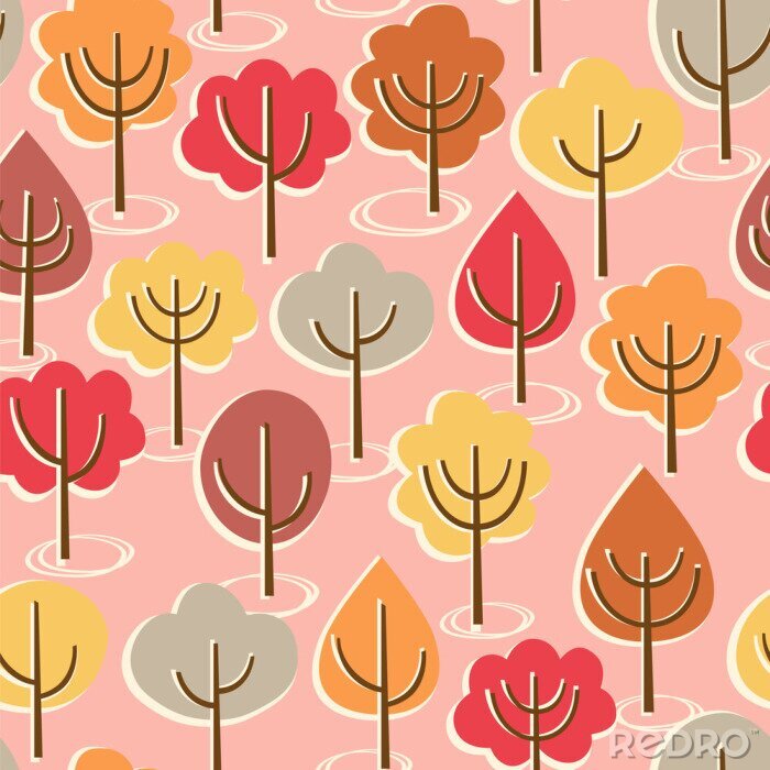 Behang Bomen in herfstkleuren op een roze achtergrond