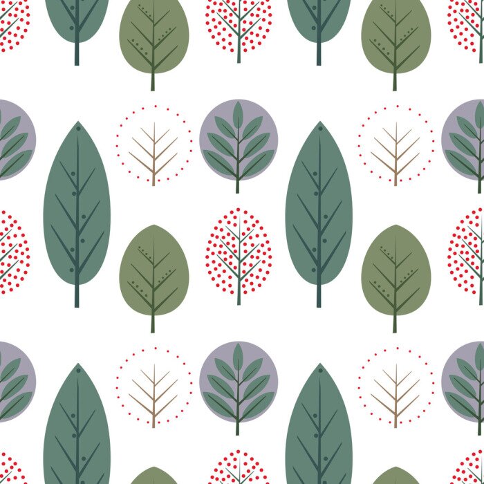 Behang Bomen op een witte achtergrond in Scandinavische stijl