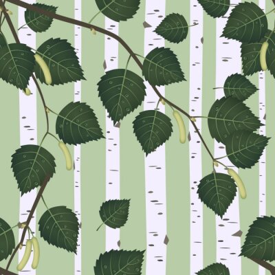 Behang Boomstammen op een groene achtergrond