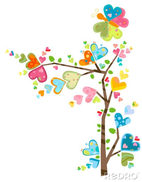 Behang Boomtak met hartjes in plaats van bladeren