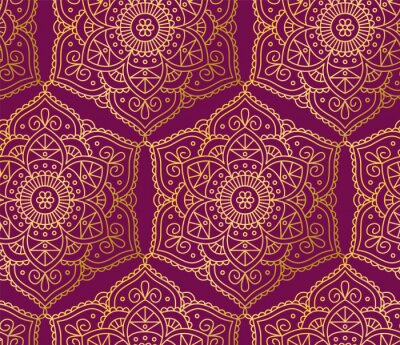 Behang Bordeaux oosters patroon met mandala's