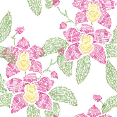 Behang Borduurwerk bloemen naadloze patroon