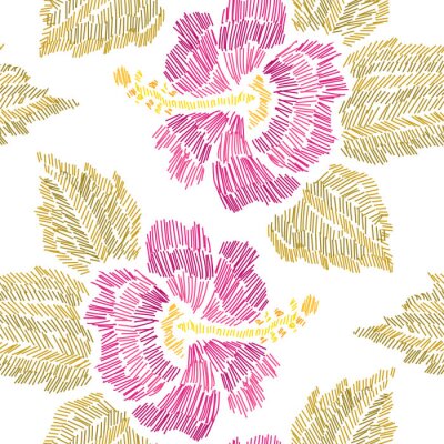 Behang Borduurwerk bloemen naadloze patroon