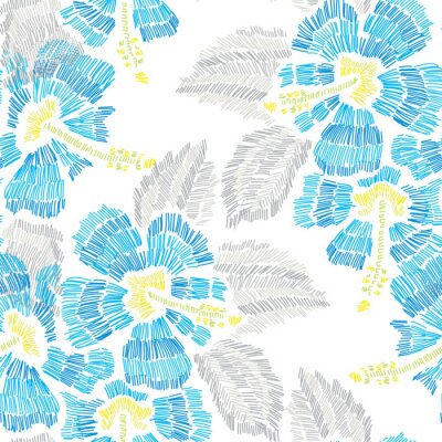 Behang Borduurwerk bloemen naadloze patroon