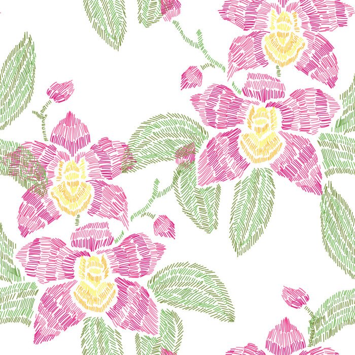 Behang Borduurwerk bloemen naadloze patroon