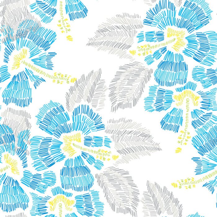 Behang Borduurwerk bloemen naadloze patroon