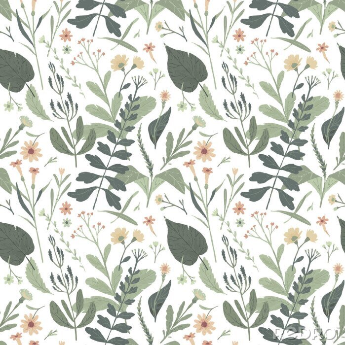 Behang Bos botanisch naadloos patroon. Vector illustratie