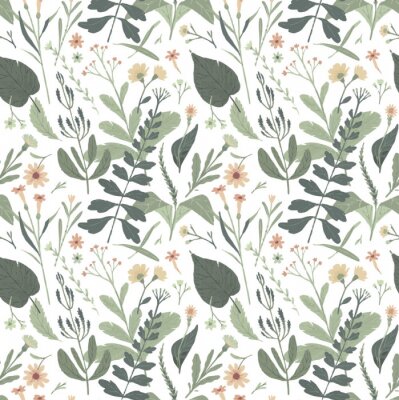 Behang Bos botanisch naadloos patroon. Vector illustratie