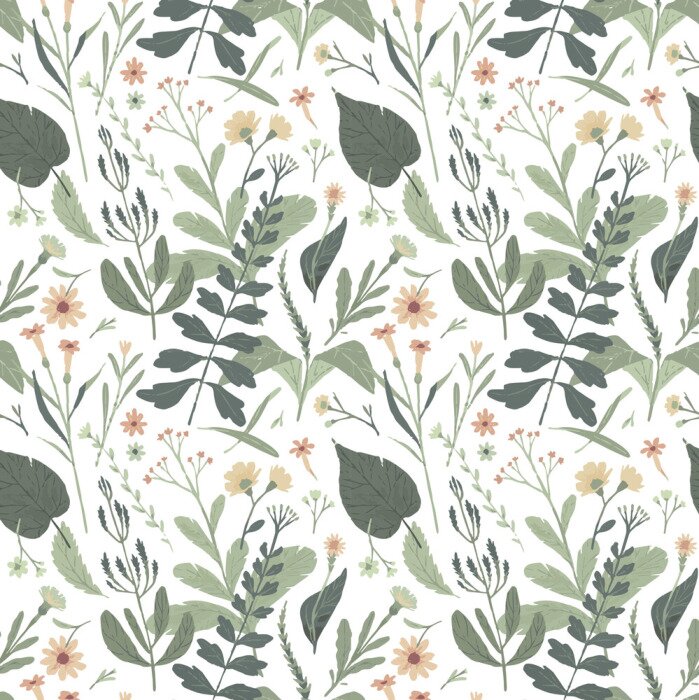 Behang Bos botanisch naadloos patroon. Vector illustratie