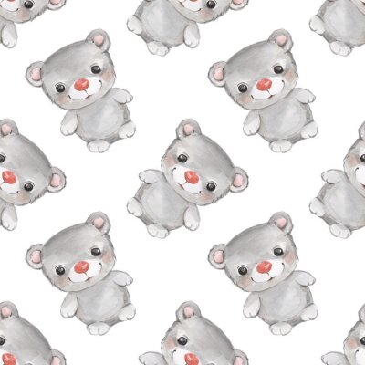 Behang Bos kleine dieren. Teddybeer aquarel naadloos patroon 3