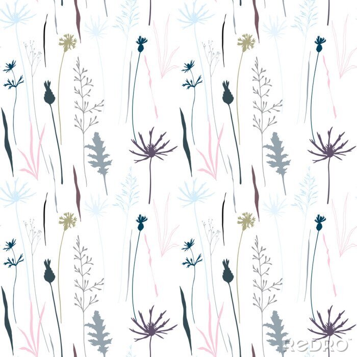 Behang Botanisch patroon met wilde bloemen