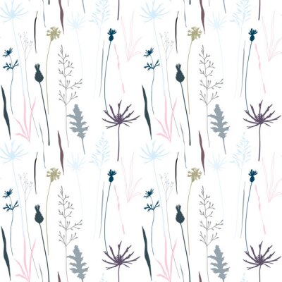 Behang Botanisch patroon met wilde bloemen