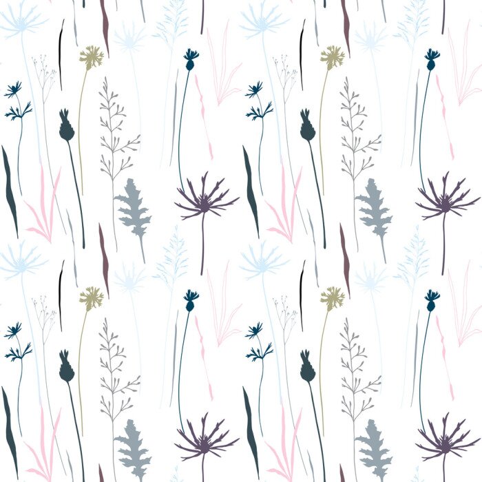 Behang Botanisch patroon met wilde bloemen