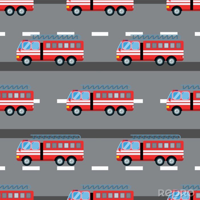 Behang Brandwagen auto vector illustratie naadloze patroon cartoon snelle nooddienst vervoer