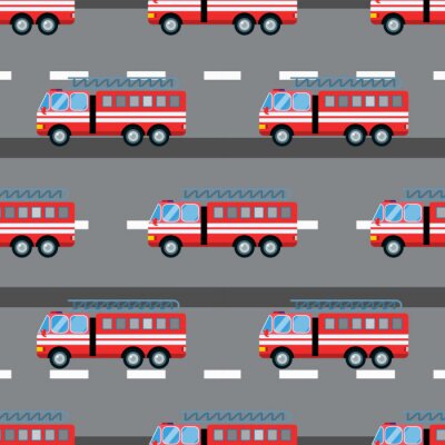 Behang Brandwagen auto vector illustratie naadloze patroon cartoon snelle nooddienst vervoer