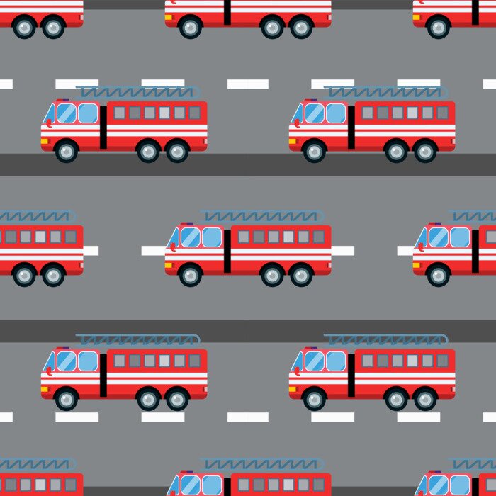 Behang Brandwagen auto vector illustratie naadloze patroon cartoon snelle nooddienst vervoer