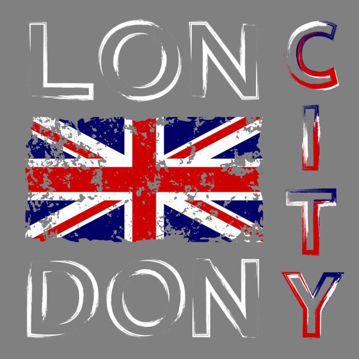 Behang Britse vlag t-shirt typografie graphics. Rood en wit ontwerp met Londen, geïsoleerd op een grijze achtergrond. Symbool van Engeland, Groot-Brittannië Verenigd Koninkrijk. Template kleding, kaart, post