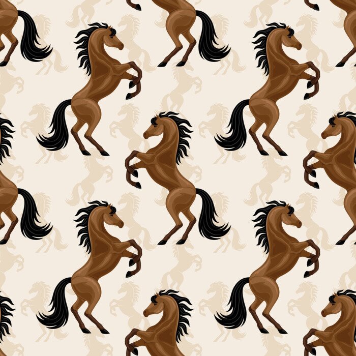 Behang Bruine paarden op een beige achtergrond