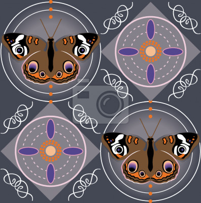 Behang Bruine vlinders en kleurrijke geometrische achtergrond