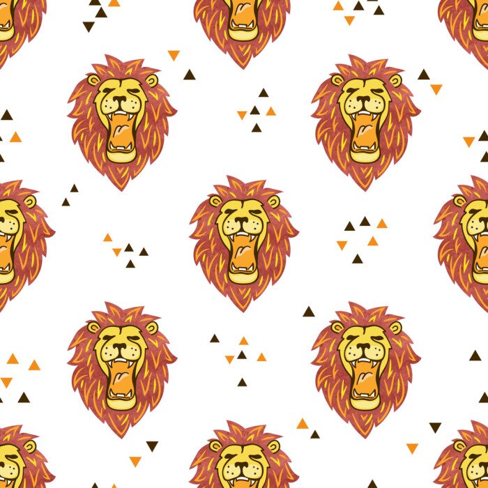 Behang Brullende leeuwen en driehoeken op een witte achtergrond