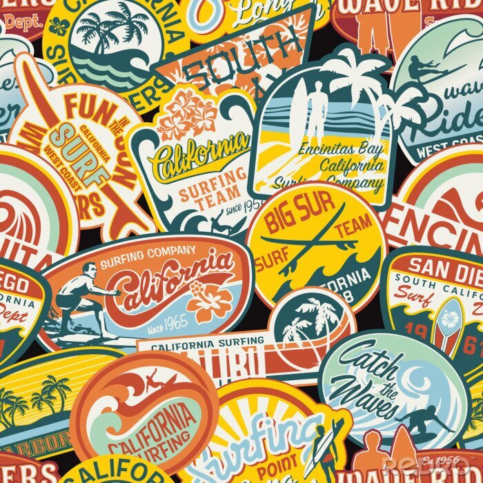 Behang California vintage stickers naadloze patroon