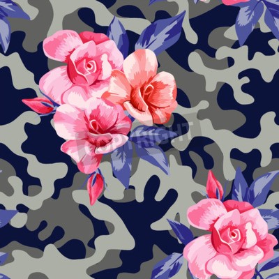Behang Camouflage en rozen