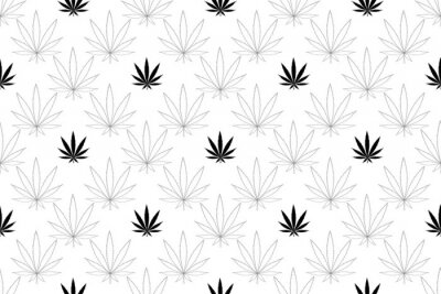 Behang Cannabis seamless pattern. Marijuana floral pattern. Flat leaf of weed cannabis, monochrome black and whit. Marijuana design element seamless for fabric vector illustration.