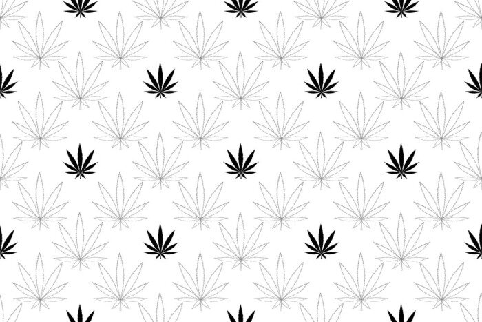 Behang Cannabis seamless pattern. Marijuana floral pattern. Flat leaf of weed cannabis, monochrome black and whit. Marijuana design element seamless for fabric vector illustration.