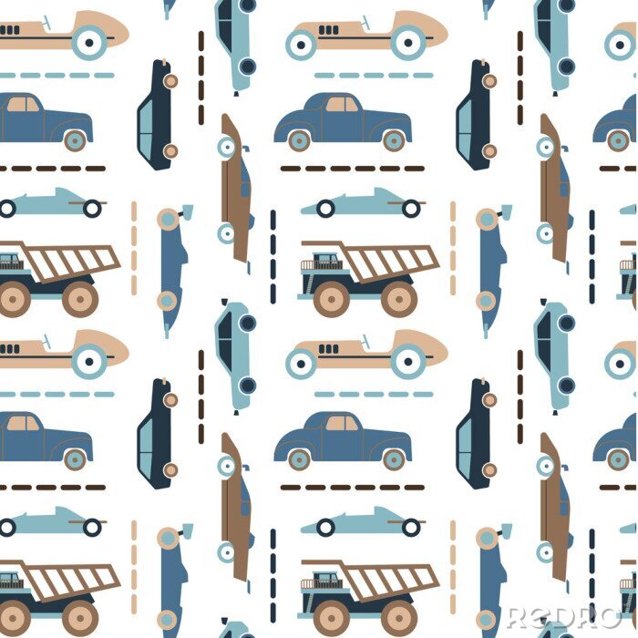 Behang Car pattern flat illustration seamless design
