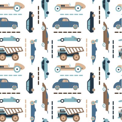 Behang Car pattern flat illustration seamless design