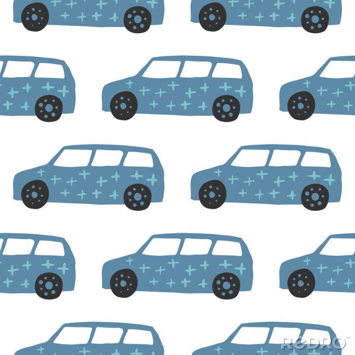 Behang Car seamless pattern. Doodle cars vector illustration.