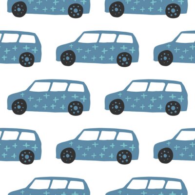 Behang Car seamless pattern. Doodle cars vector illustration.