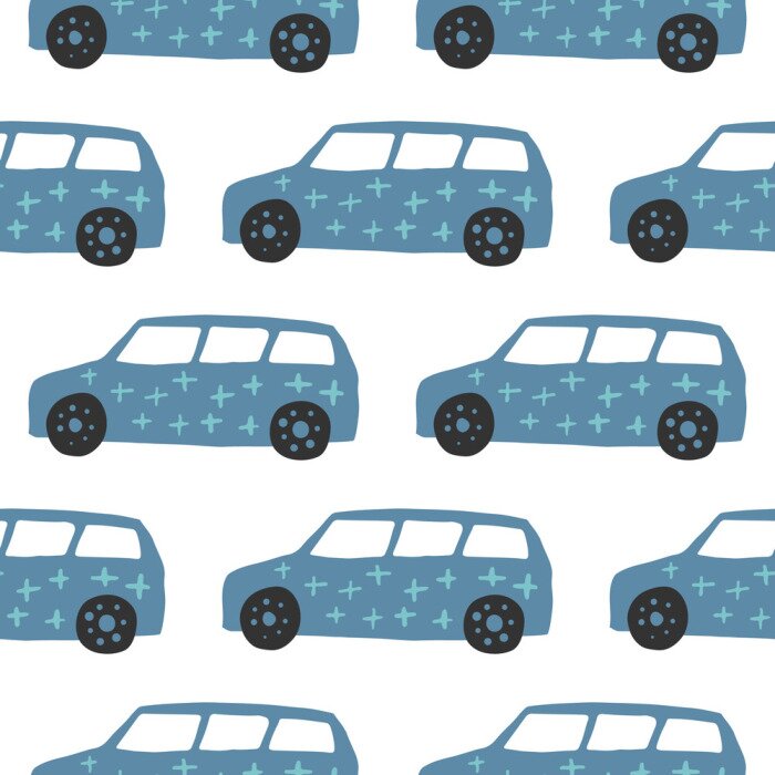 Behang Car seamless pattern. Doodle cars vector illustration.