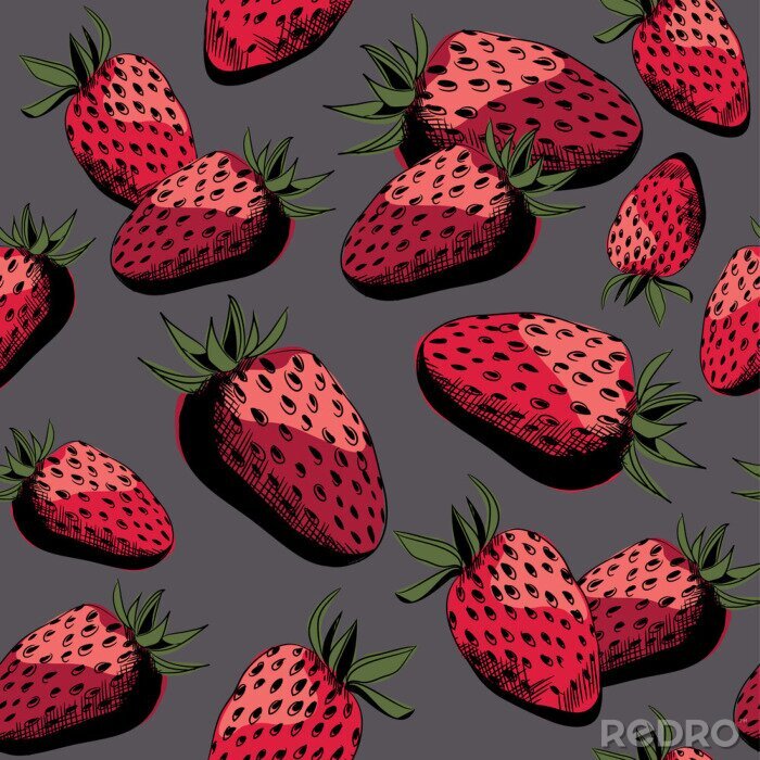 Behang Cartoon aardbeien op een effen achtergrond