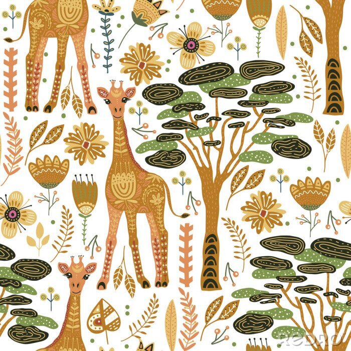Behang Cartoon giraffe vector illustration.