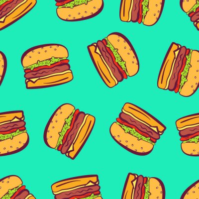 Cartoon hamburgers op een turquoise achtergrond