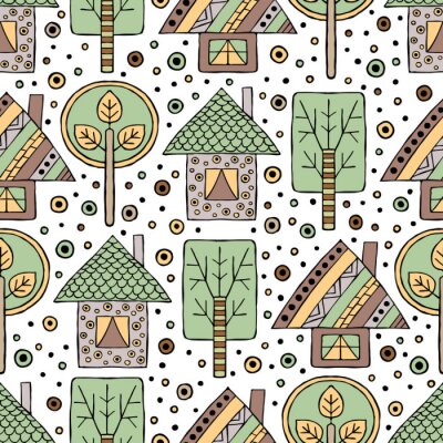 Behang Cartoon huizen in het bos