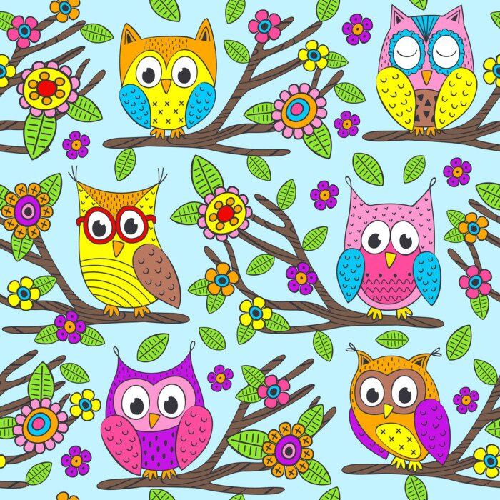 Behang Cartoon kleurrijke babyuilen